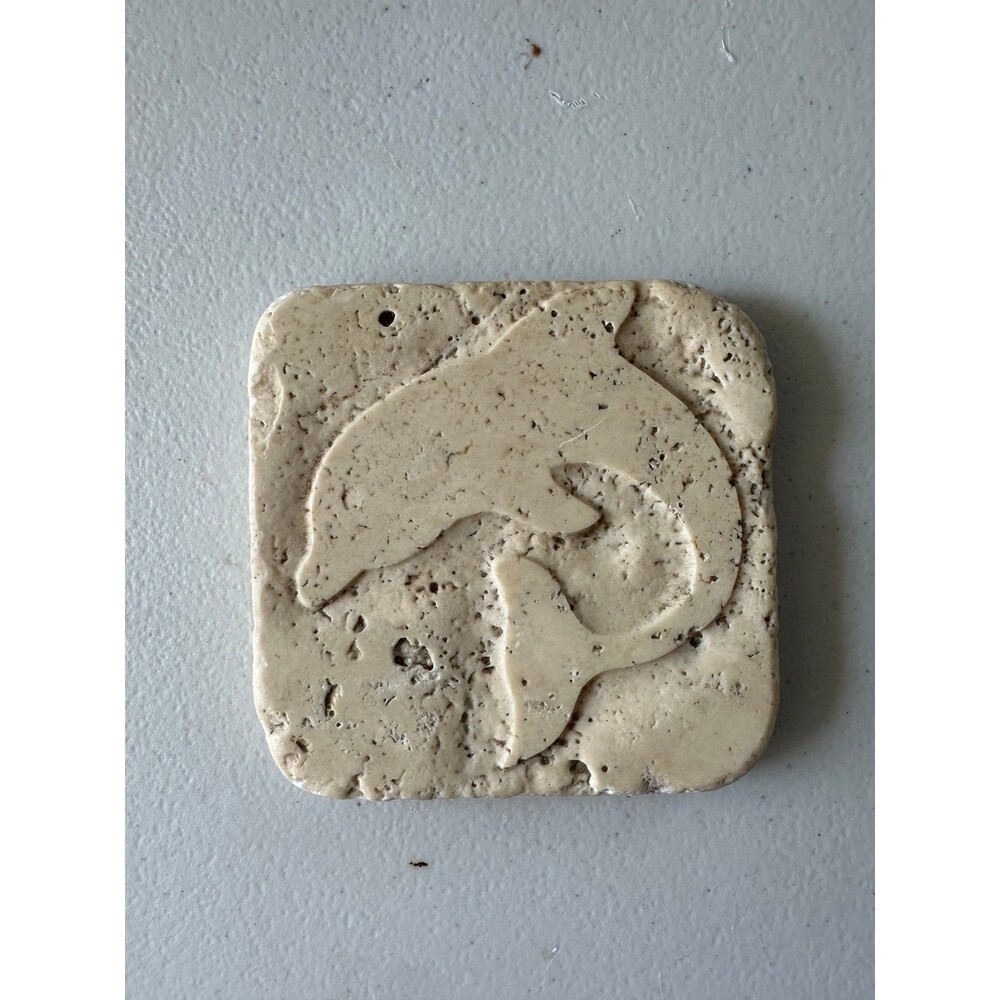 Travertine Stone Decorative Textured Carved Dolphin Square Coaster